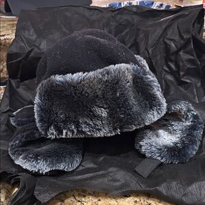Faux Fur Trapper Hat in Black/ Gray- Unisex